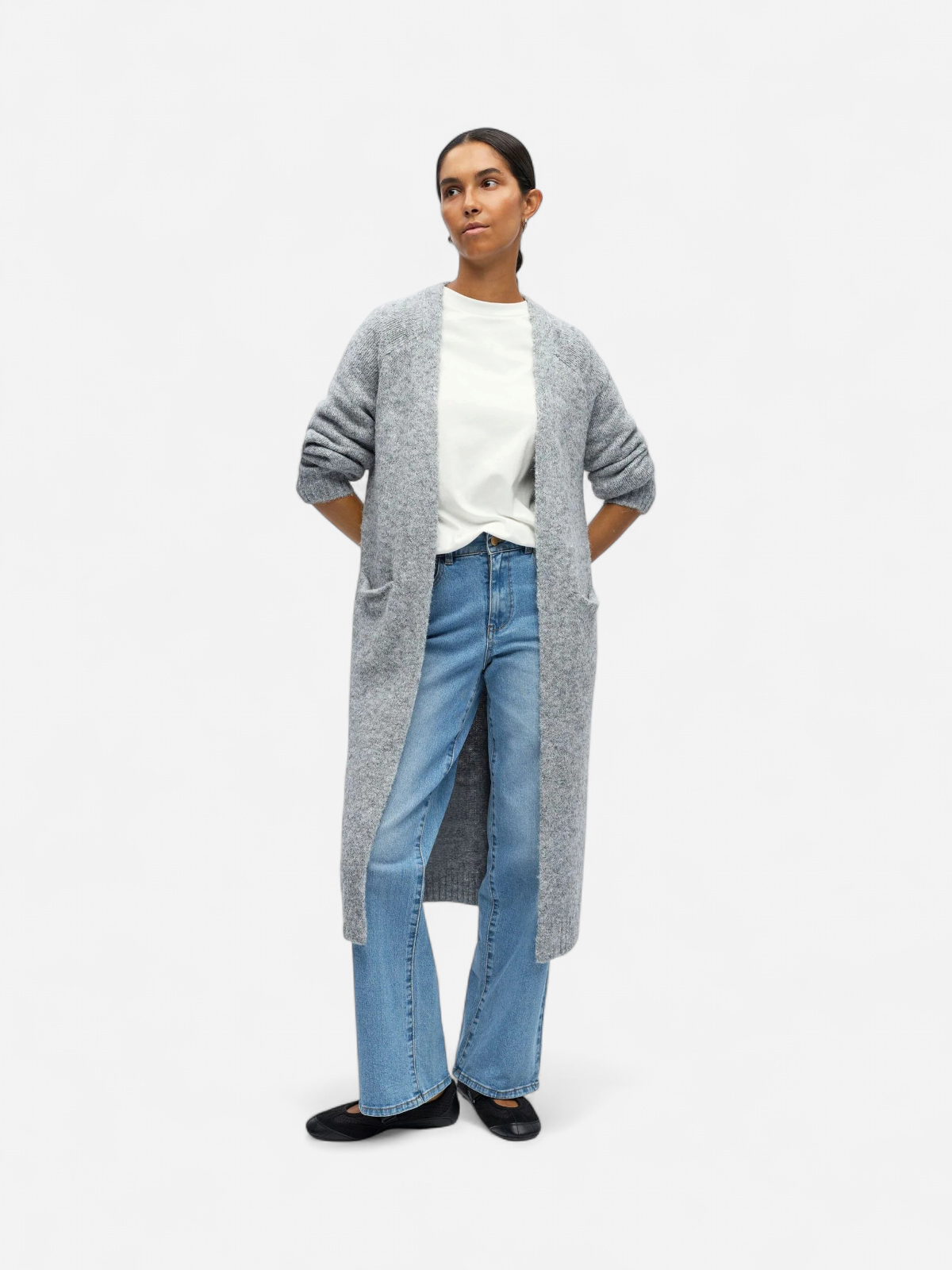 Object naisten neuletakki, OBJMILU LS LO LONG KNIT CARDIGAN Medium Grey Melange - Kekäle.fi