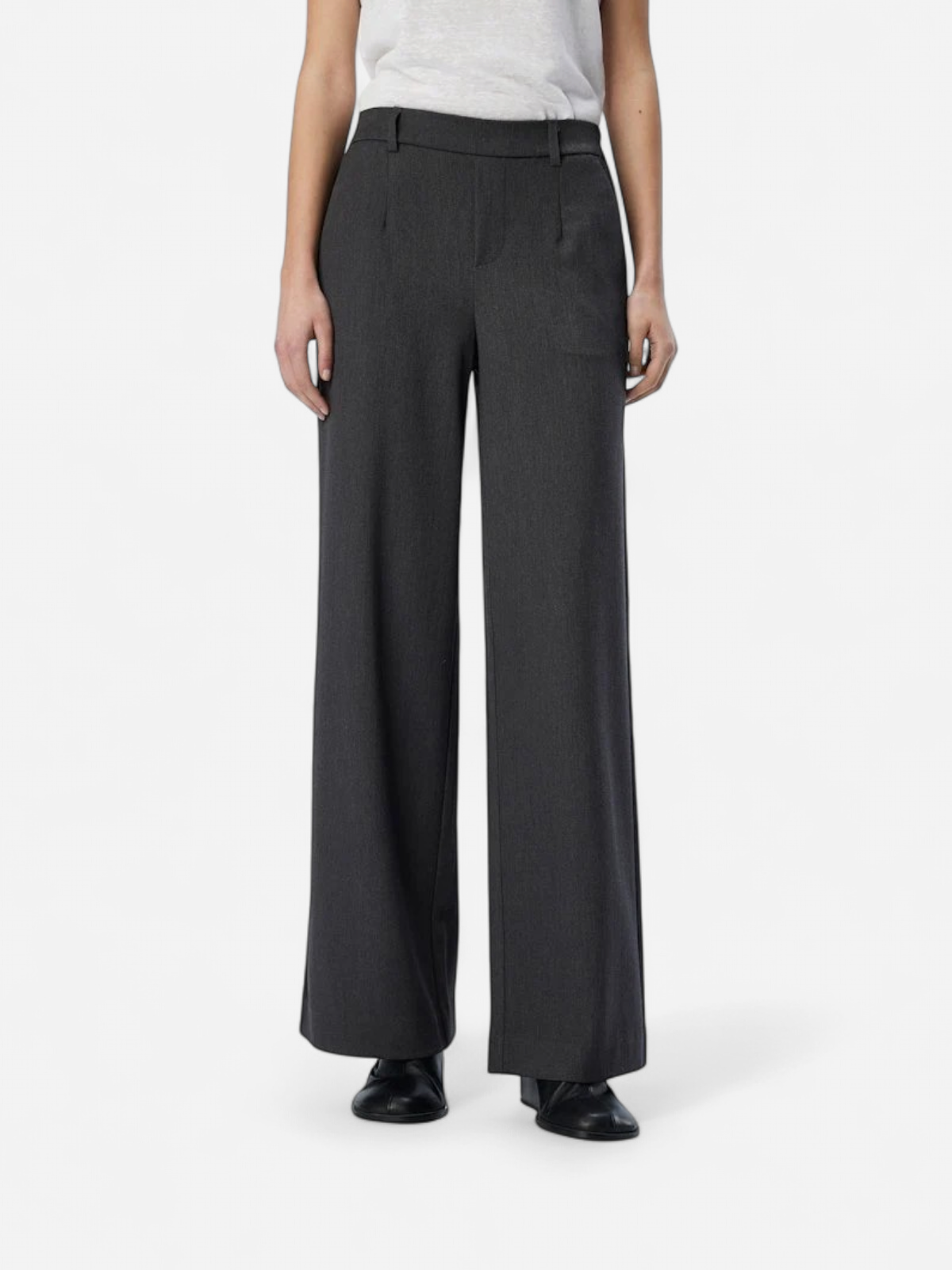 Object naisten housut OBJLisa Wide Pant, Medium Grey Melange - Kekäle.fi