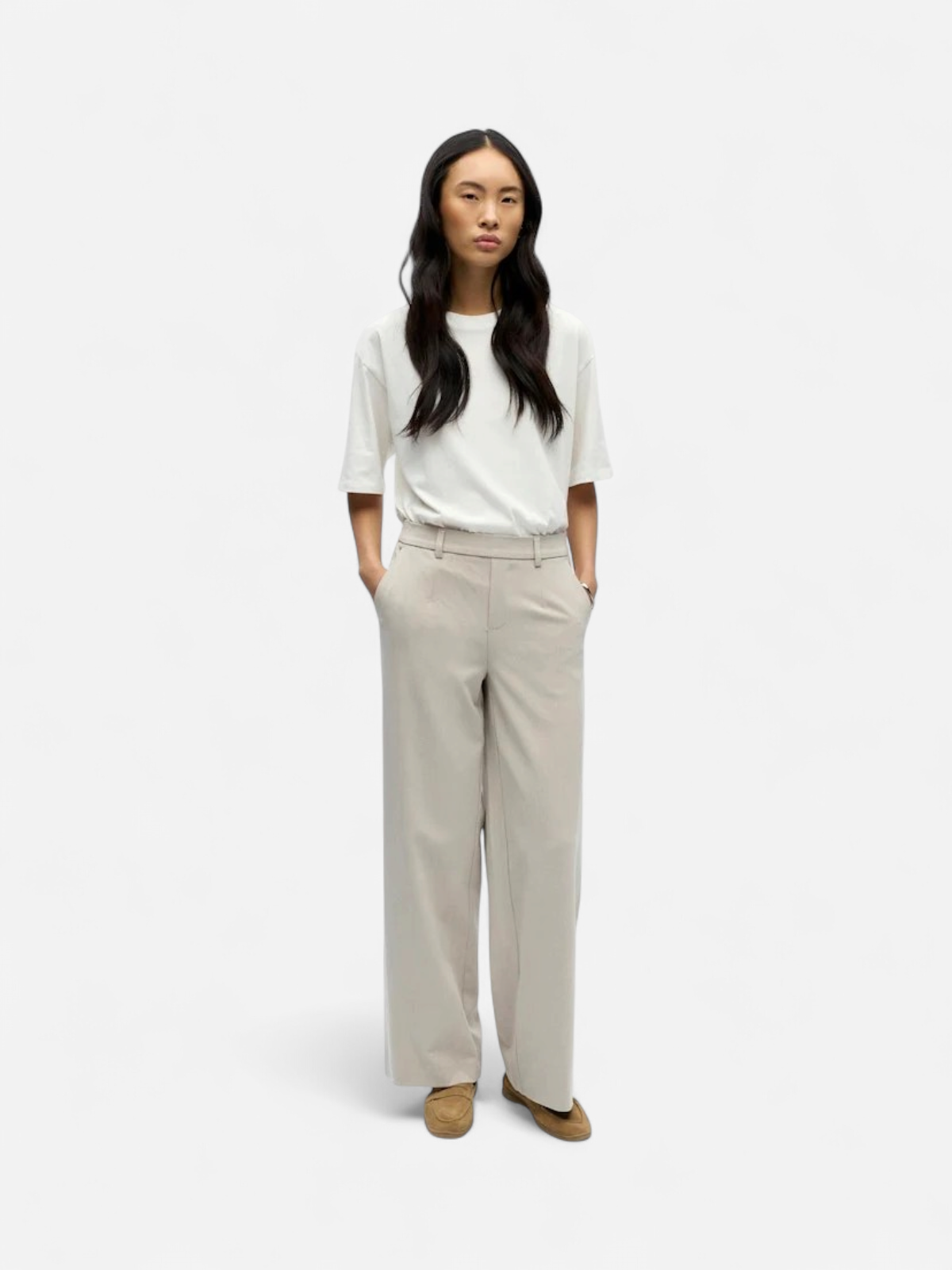 Object naisten housut OBJLisa Wide Pant, Humus Melange - Kekäle.fi