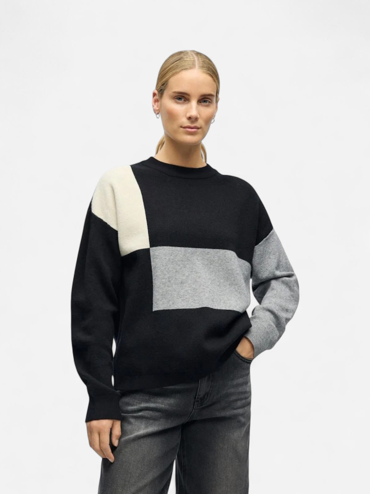 OBJRAY LO L/S KNIT PULLOVER AOP NOOS Black - Kekäle.fi