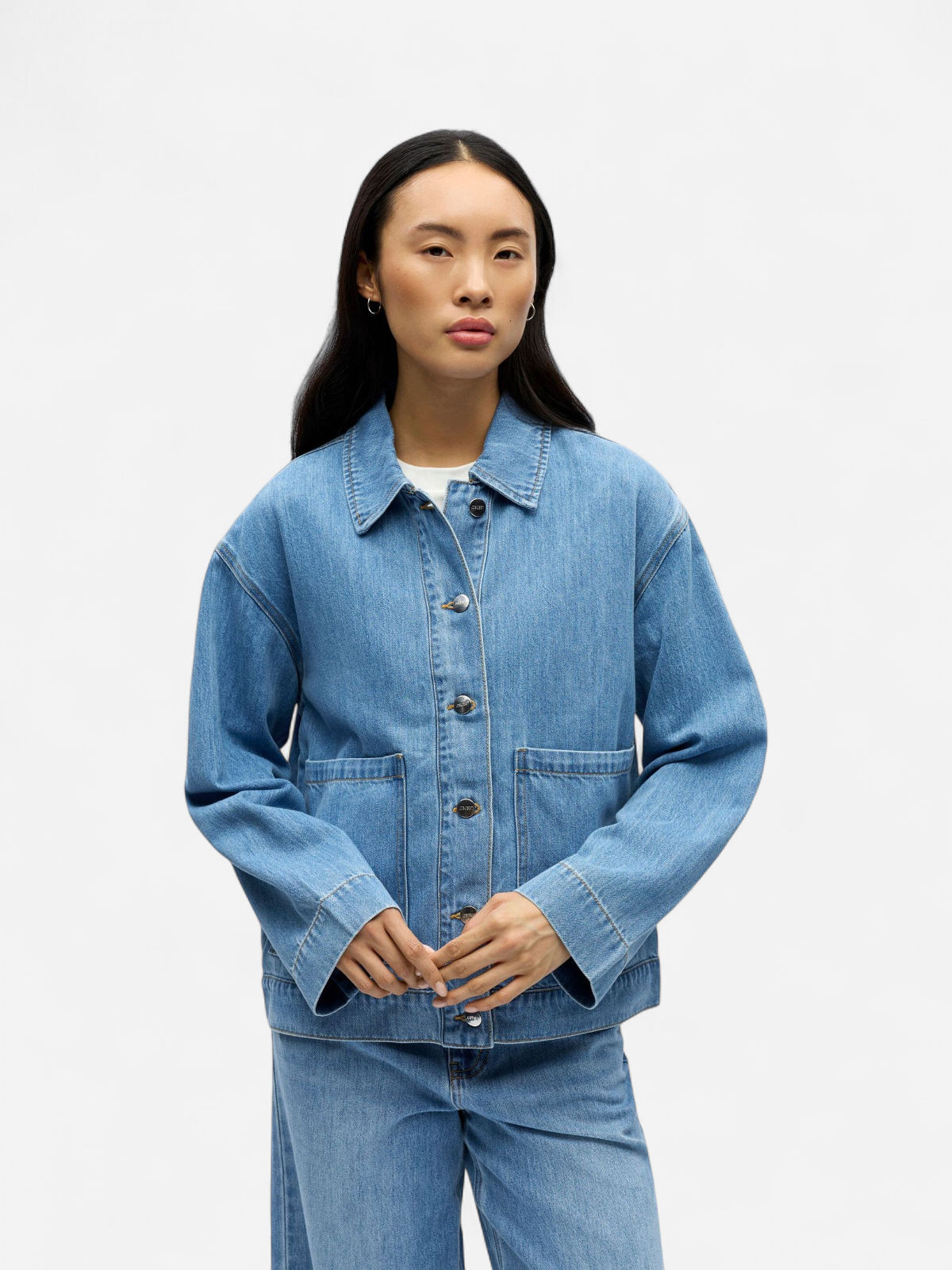 Object naisten farkkutakki OBJROSIE RE L/S Overshirt, Light Blue Denim - Kekäle.fi