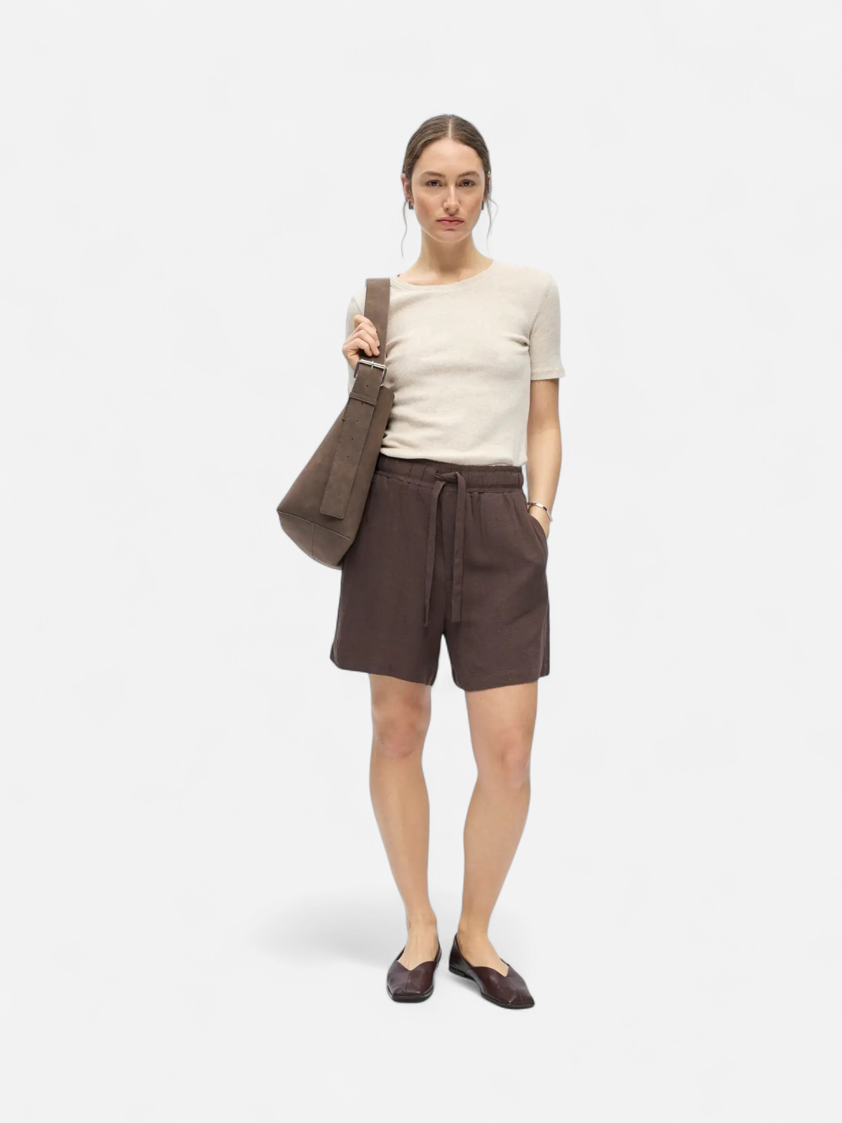 Object naisten shortsit OBJSanne HW Wide Shorts, tummanruskea - Kekäle.fi