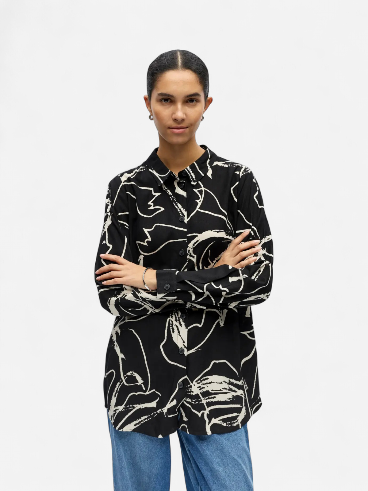 Object naisten paitapusero OBJSanne L/S Shirt, musta kuviollinen - Kekäle.fi