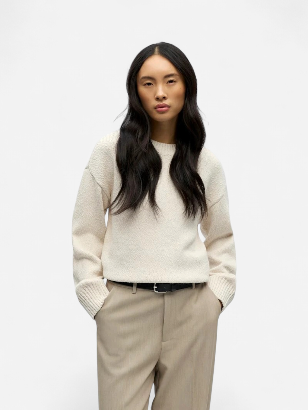 Object naisten neulepusero Objsima L/S Lo Knit Pullover Noos, White Sand - Kekäle.fi