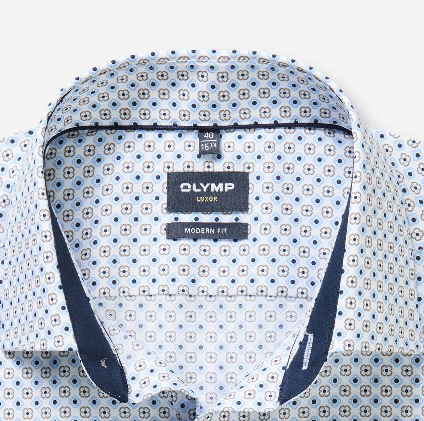 Olymp kauluspaita Luxor Modern Fit Microprinted, valkopohjainen kuosi