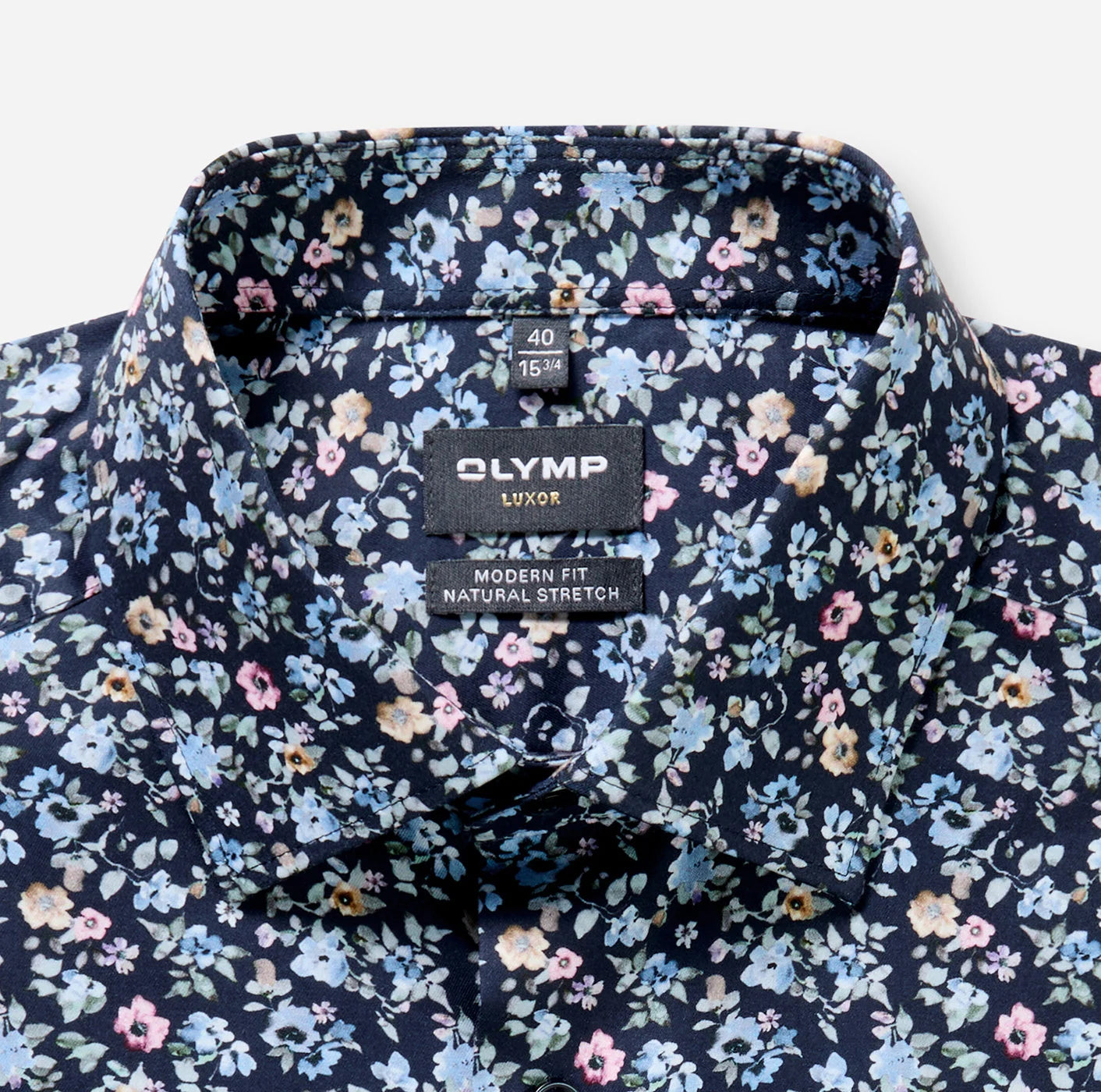 Olymp kauluspaita Luxor Modern Fit Floral Print, sininen kuosi