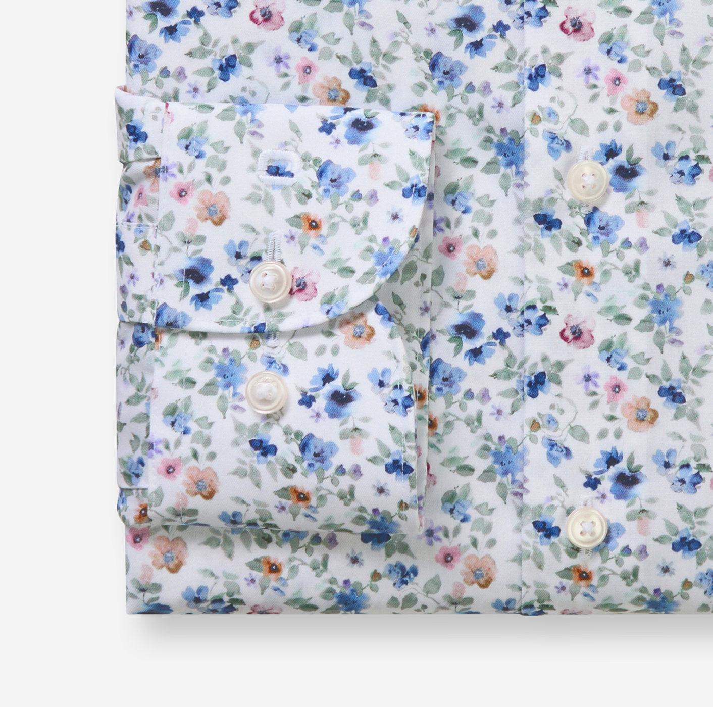 Olymp kauluspaita +Hiha Luxor Modern Fit Floral Print, valkopohjainen kuosi