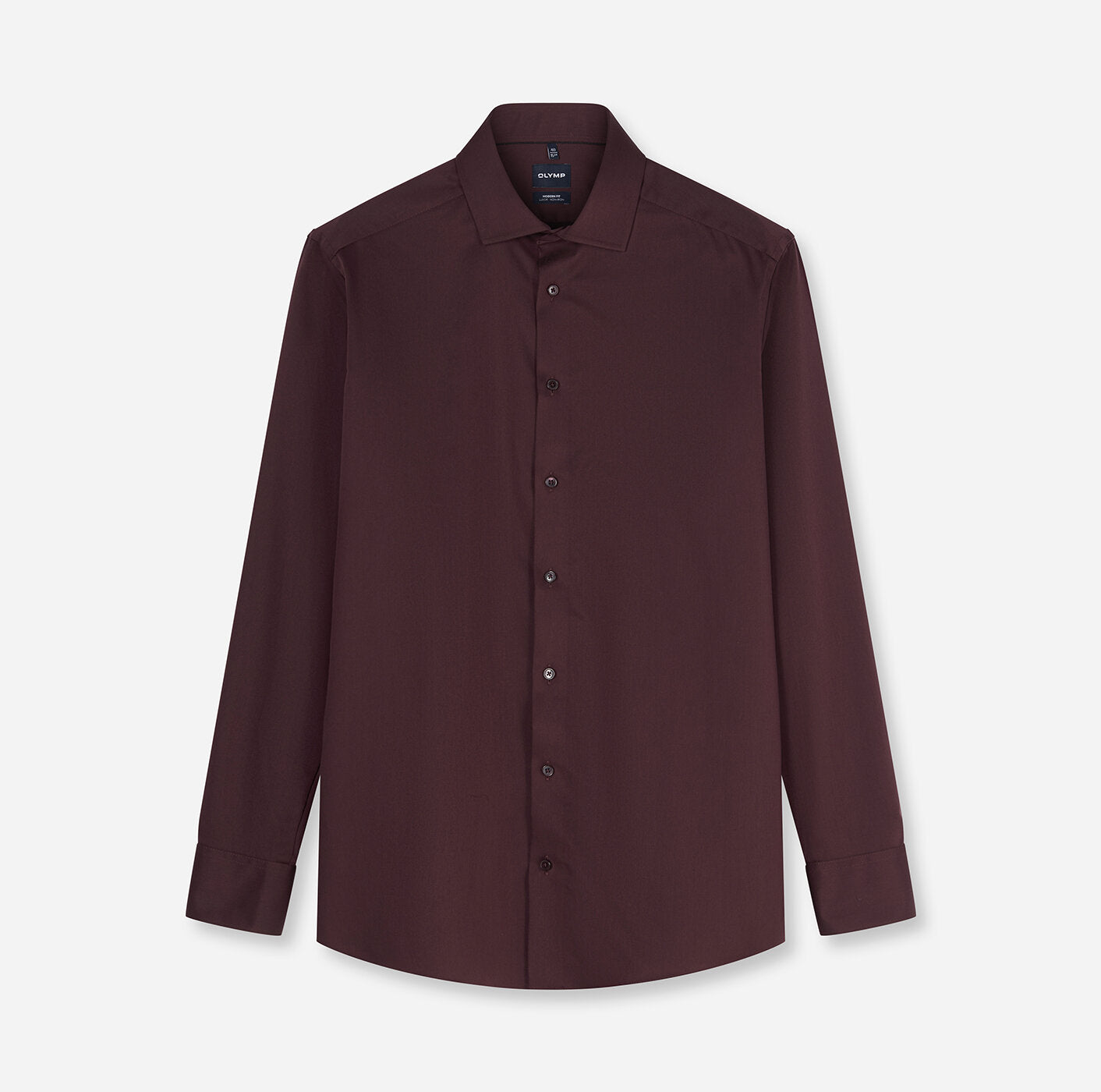 Olymp miesten kauluspaita Luxor Modern Fit Satin Non iron, tumma luumunpunainen
