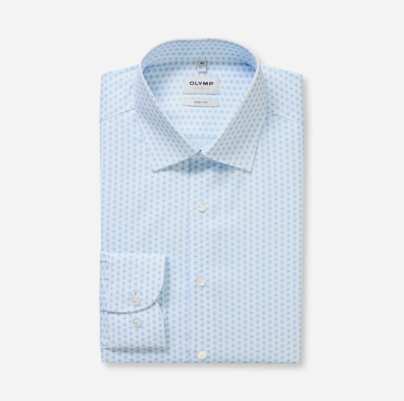 Olymp kauluspaita Level 5 Body Fit Microprint, valkopohjainen kuosi