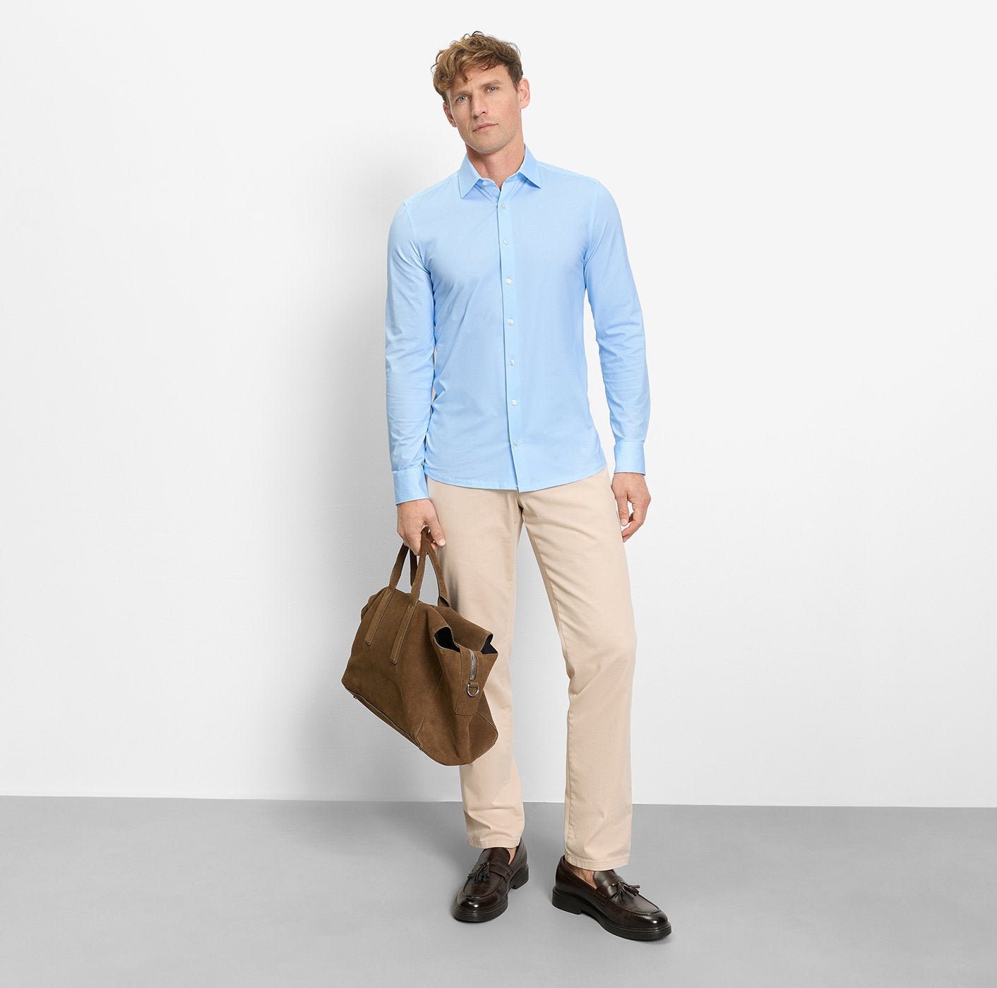 Olymp kauluspaita 24/7 Level 5 Body Fit Jersey Structure, vaaleansininen