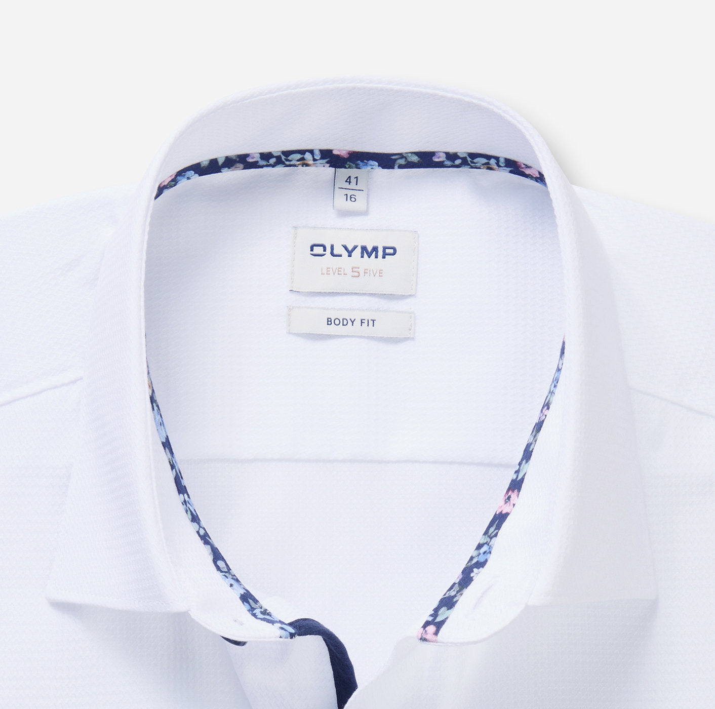 Olymp kauluspaita Level 5 Body Fit Contrast Trim Floral, valkoinen