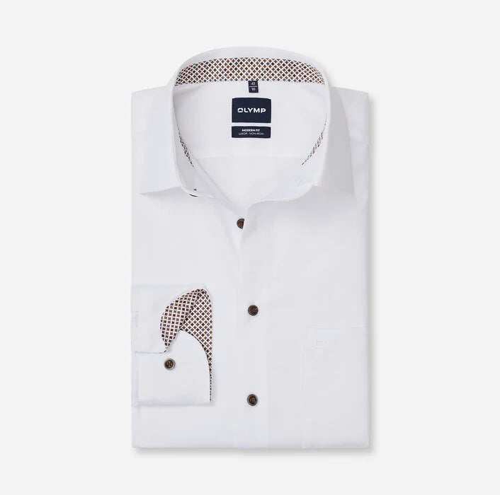 Olymp miesten kauluspaita Luxor Modern Fit Contrast Non Iron, valkoinen