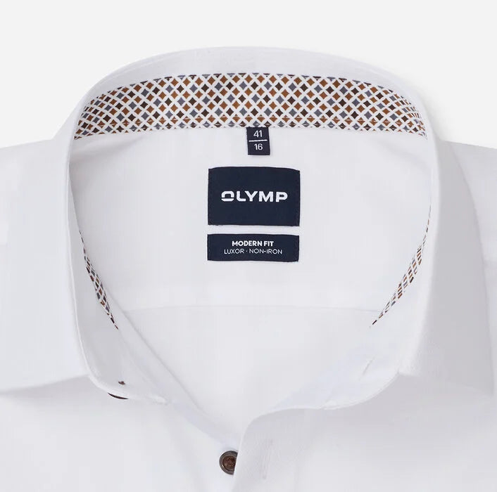 Olymp miesten kauluspaita Luxor Modern Fit Non-Iron Contrast +hiha, valkoinen