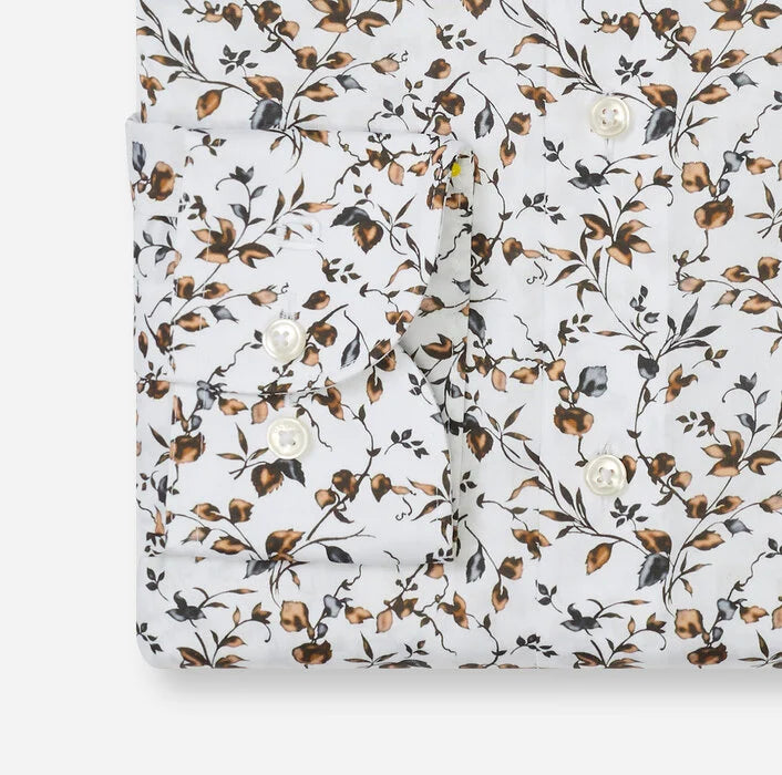 Olymp miesten kauluspaita Luxor Modern Fit Floral Print, valkopohjainen kuosi