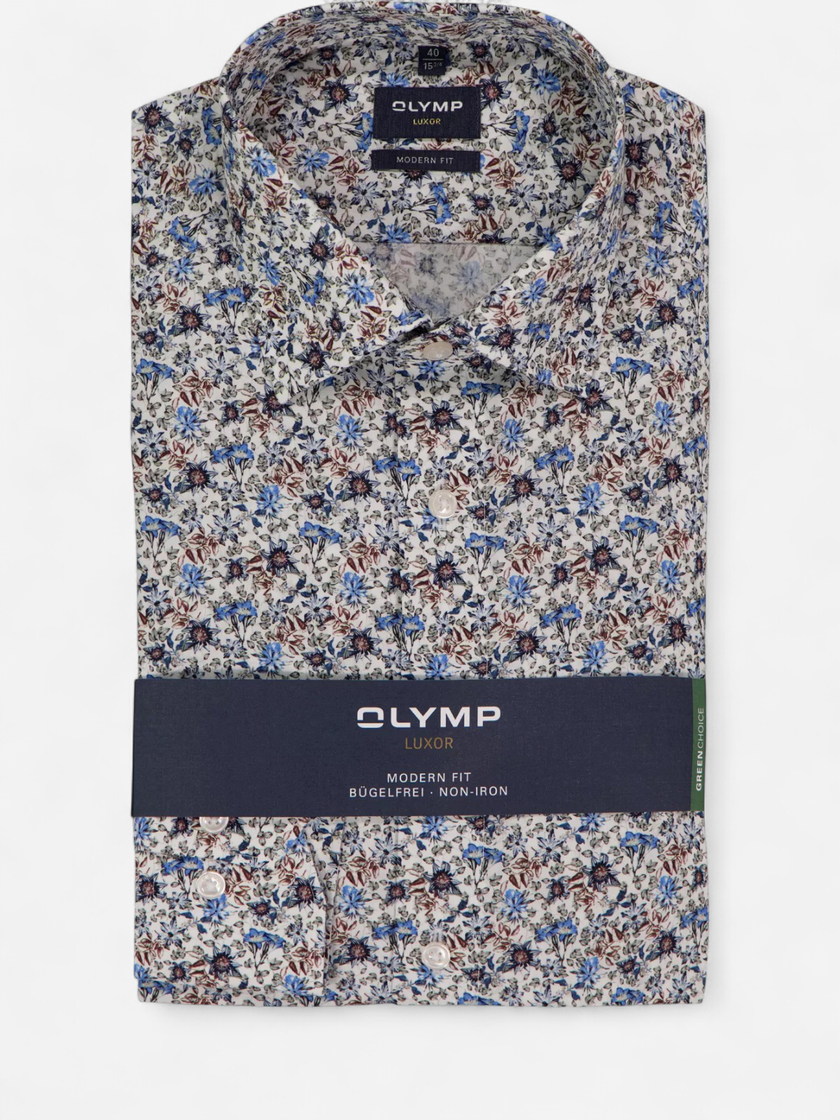 Olymp miesten kauluspaita, 042 LUXOR MODERN FIT FLORAL PRINT Valkopohjainen Kuosi - Kekäle.fi