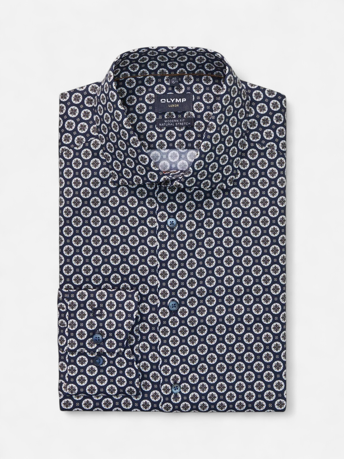 Olymp miesten kauluspaita, 042 LUXOR MODERN FIT MICRO PRINT Sininen Kuosi - Kekäle.fi