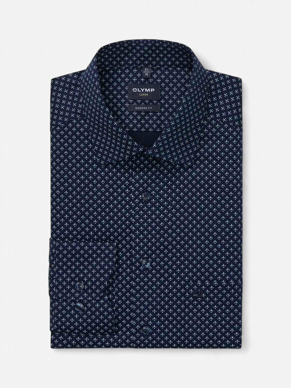 Olymp miesten kauluspaita, 042 LUXOR MODERN FIT MICROPRINT Tummansininen - Kekäle.fi