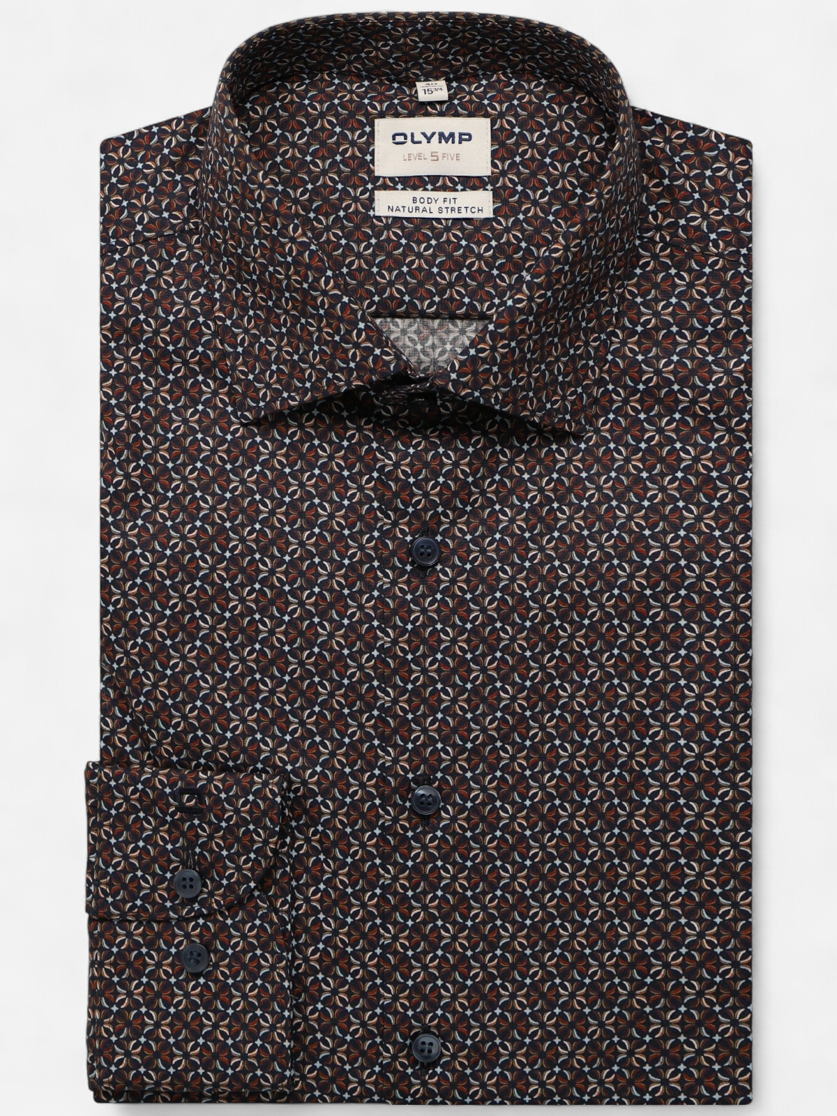 Olymp miesten kauluspaita, 051 LEVEL 5 BODY FIT COTTON PRINT Sininen Kuosi - Kekäle.fi