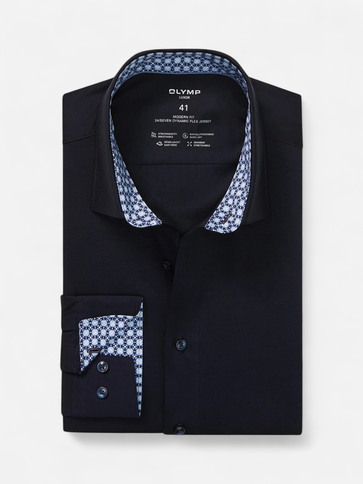 Olymp miesten kauluspaita, 095 24/7 - LUXOR MODERN FIT JERSEY Tummansininen - Kekäle.fi