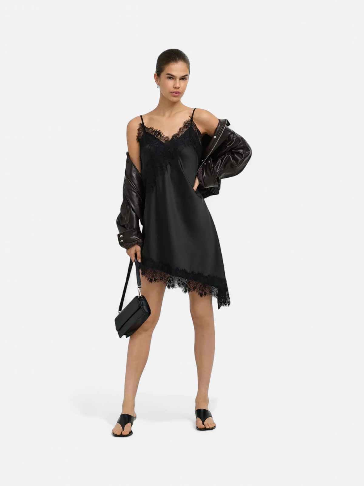 ONLINDONA STRAP SATIN LACE DRESS WVN MUSTA - Kekäle.fi