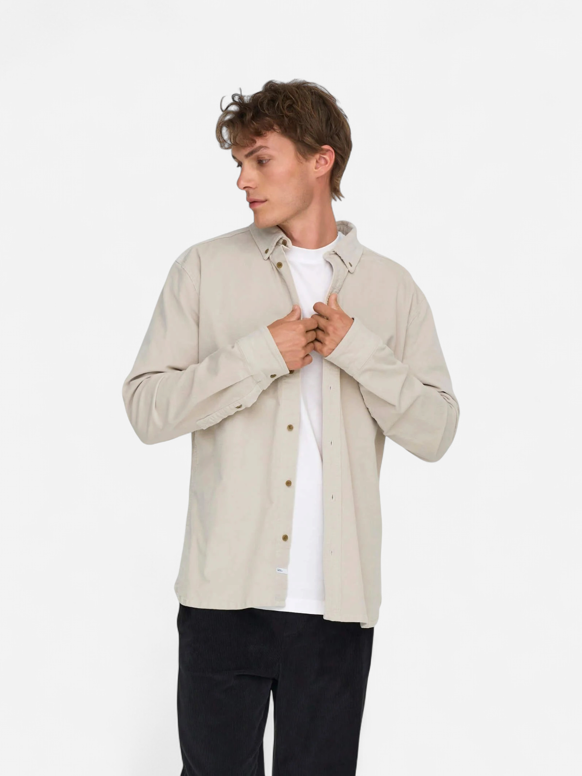 Only and Sons miesten kauluspaita, MICHAEL REG CORD SHIRT Luonnonvalkoinen - Kekäle.fi