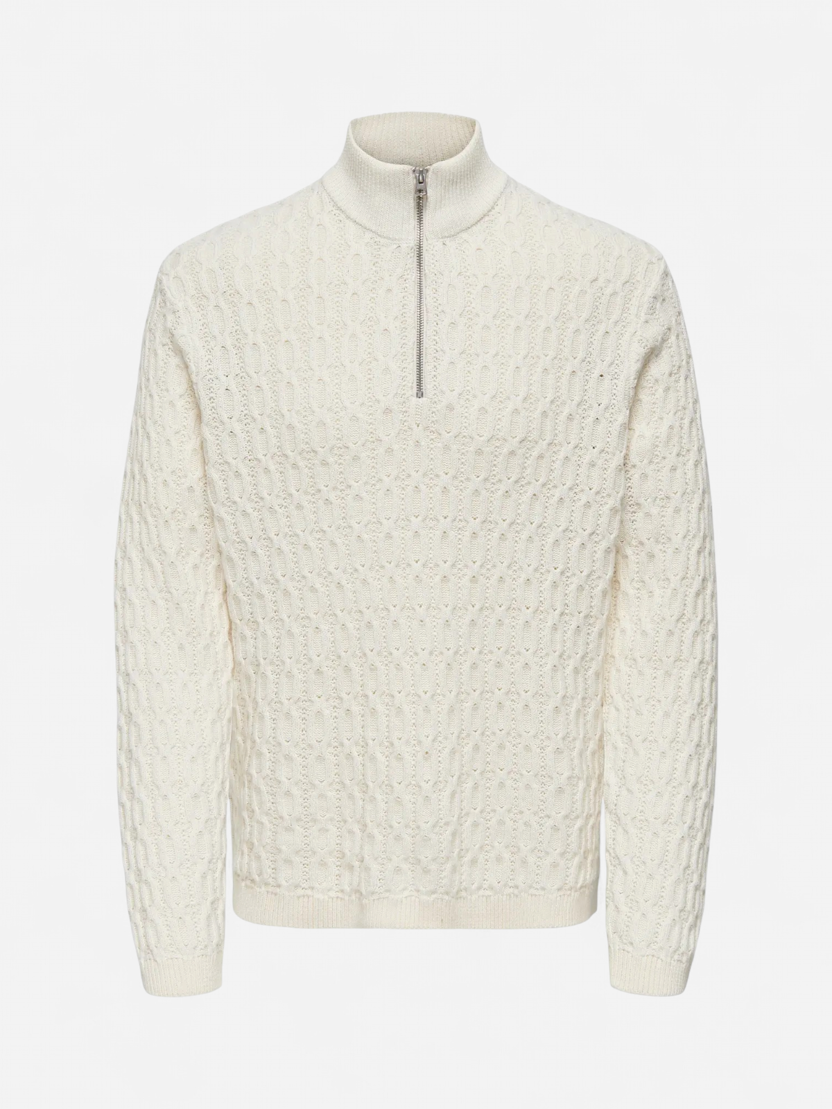 Only and Sons miesten neulepusero LEONARD LIFE REG HALF ZIP CABLE COTTON, Antique White - Kekäle.fi