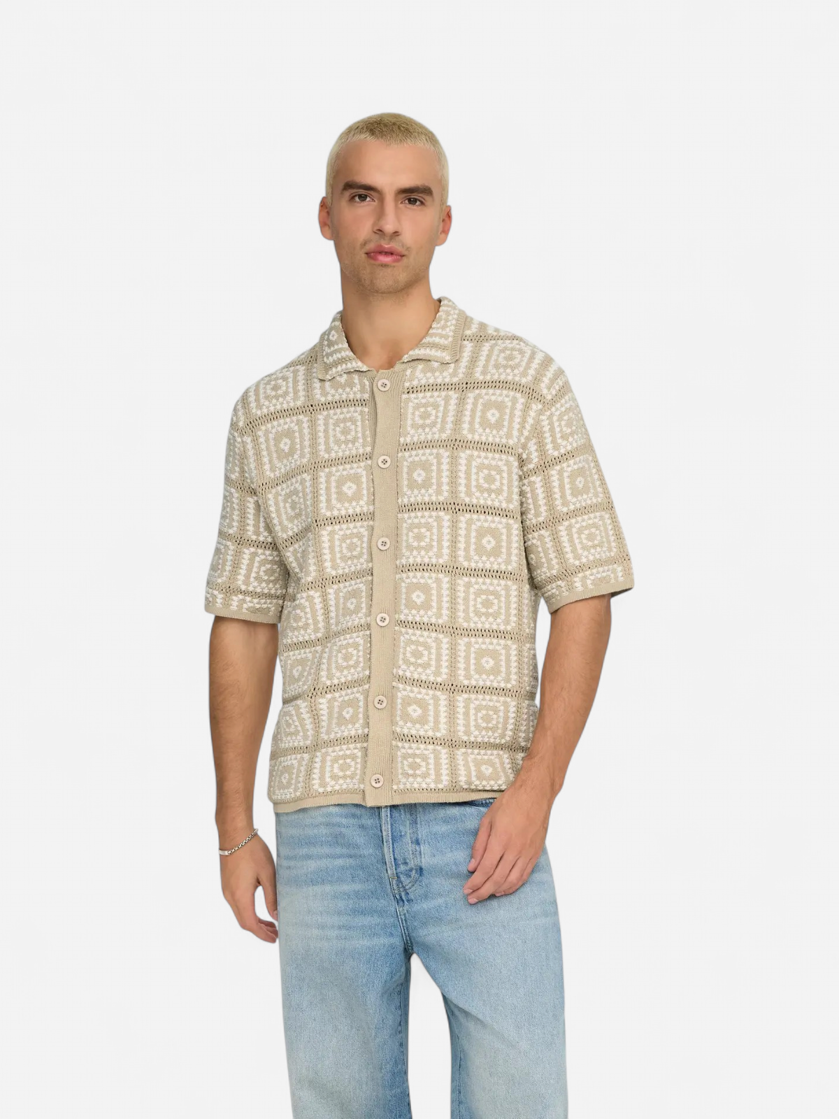 Only and Sons miesten paita Bart Rlx Ss Shirt Knit, Silver Lining Egret - Kekäle.fi