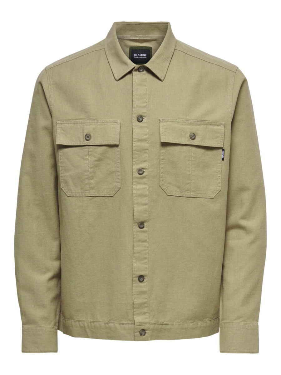 Only and Sons Miesten Pellava Paitatakki, Kenneth Overshirt Beige