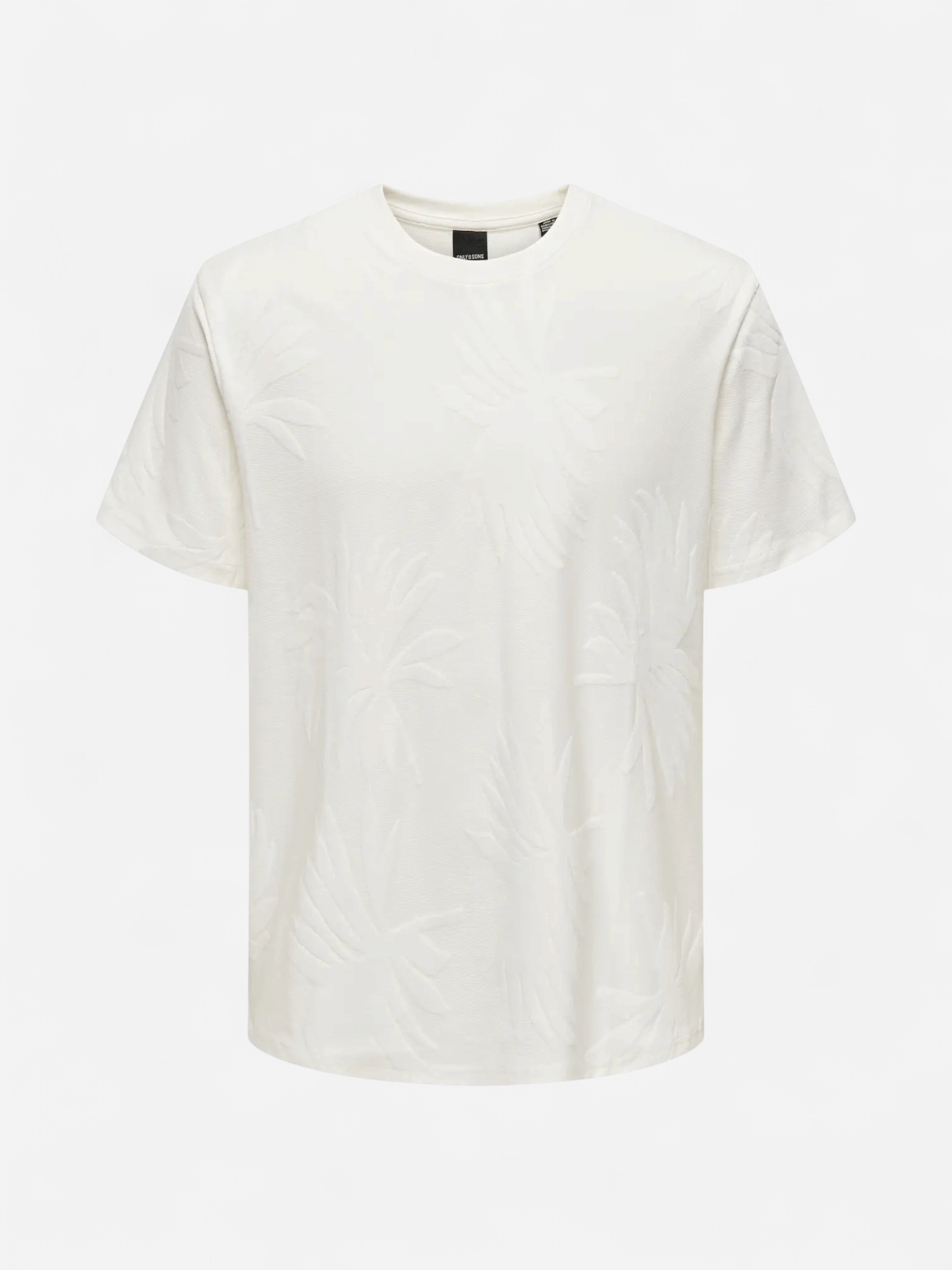 Only and Sons miesten T-paita Marco Life Palm Jacquard, Cloud Dancer - Kekäle.fi