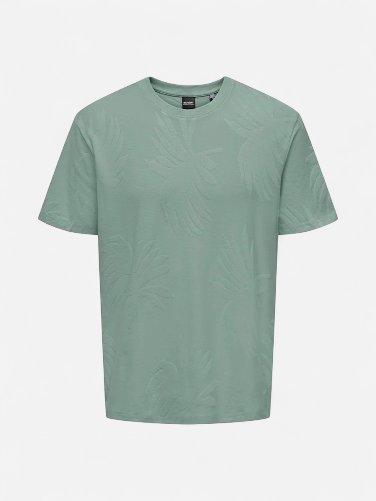 Only and Sons miesten T-paita Marco Life Palm Jacquard, Iceberg Green - Kekäle.fi
