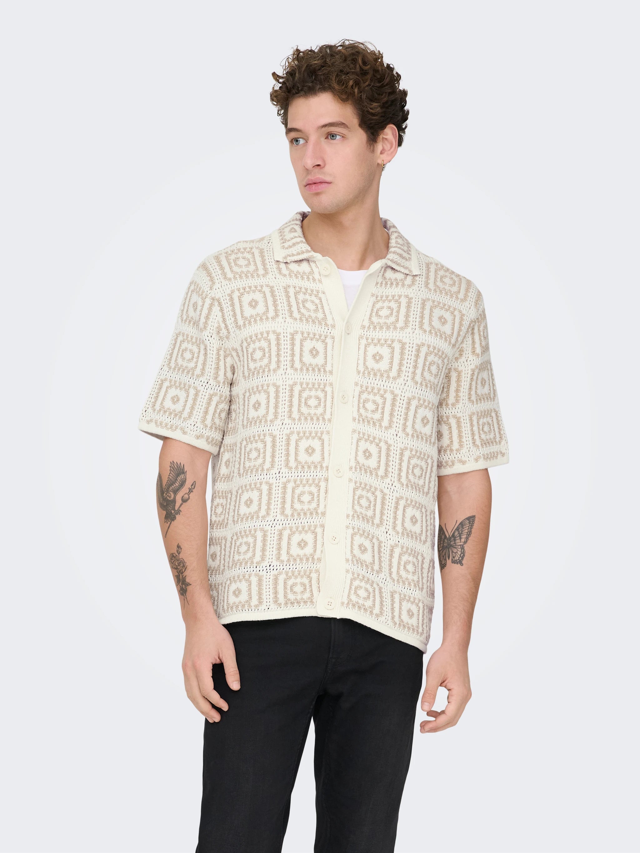 Only and Sons miesten paita Onsbart Rlx 5 Ss Shirt Knit H, Egret W. Silver Lini