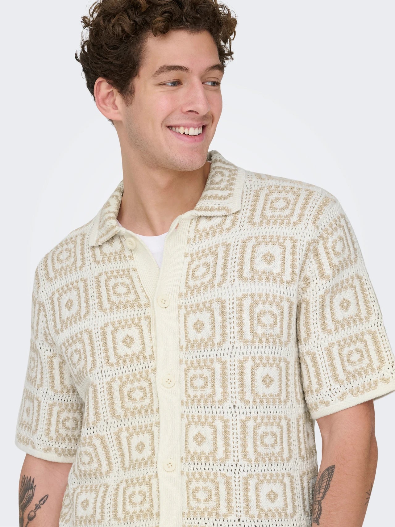 Only and Sons miesten paita Onsbart Rlx 5 Ss Shirt Knit H, Egret W. Silver Lini