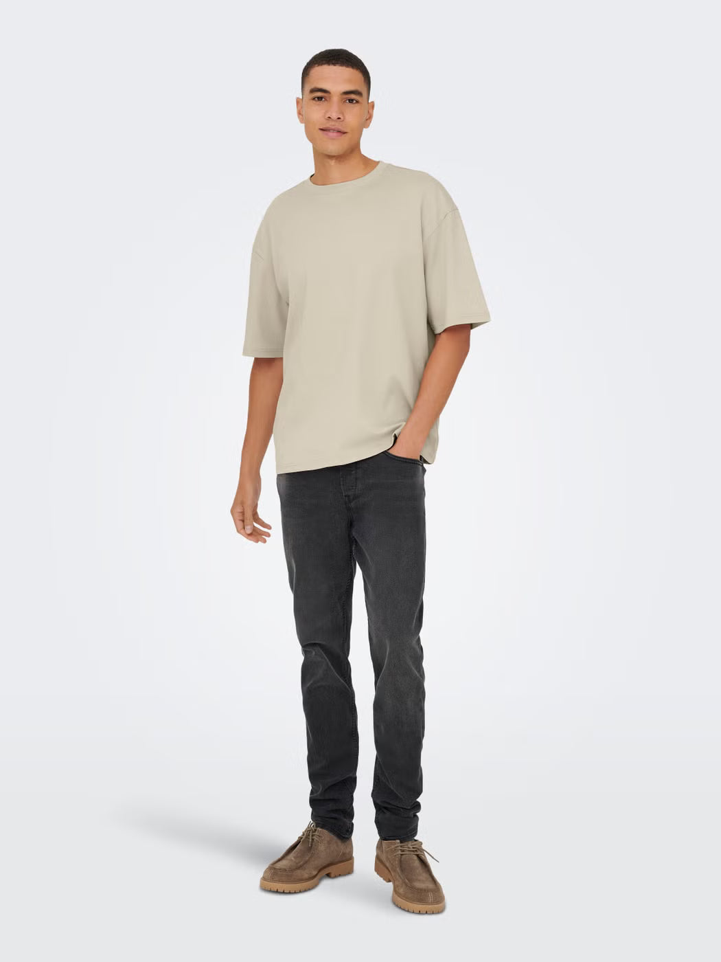 Only and Sons miesten t-paita ONSCaspian Airflex Boxy SS Tee Noos, Silver Lining