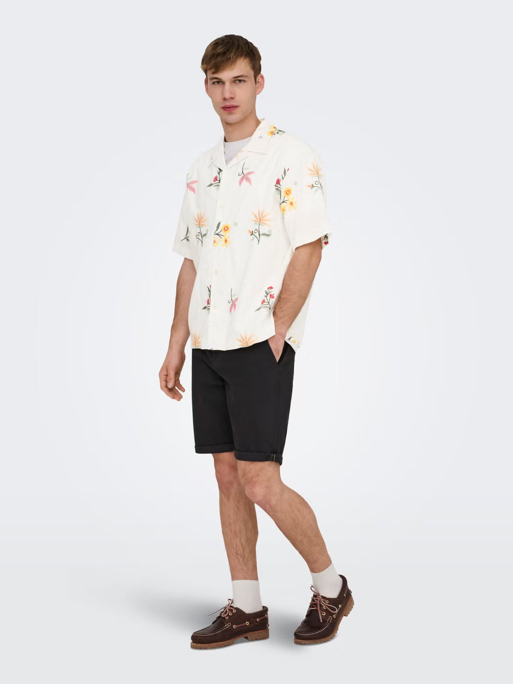 Only and Sons miesten kauluspaita ONSEDWARD RLX SS Shirt, Bright White