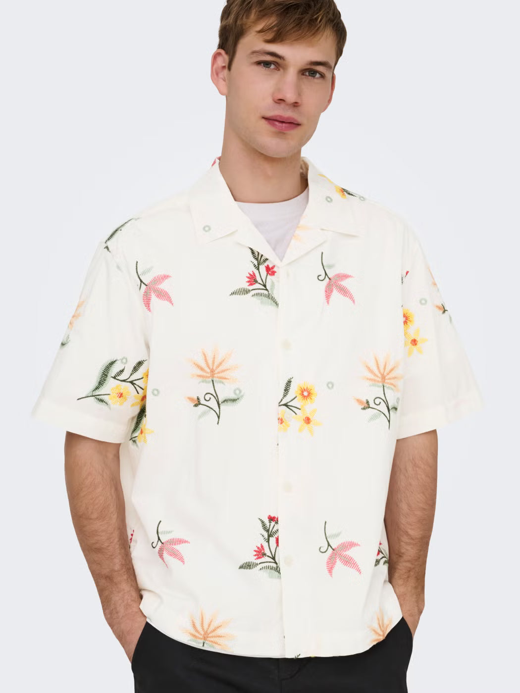 Only and Sons miesten kauluspaita ONSEDWARD RLX SS Shirt, Bright White