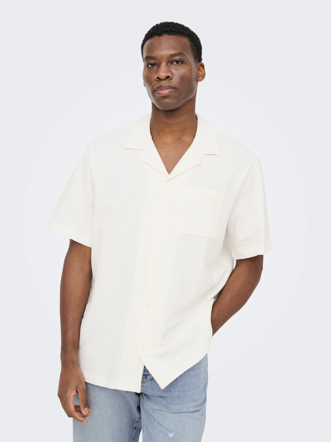 Only and Sons lyhythihainen kauluspaita ONSKIAN Life Reg Seersucker SS Tee, Cloud Dancer