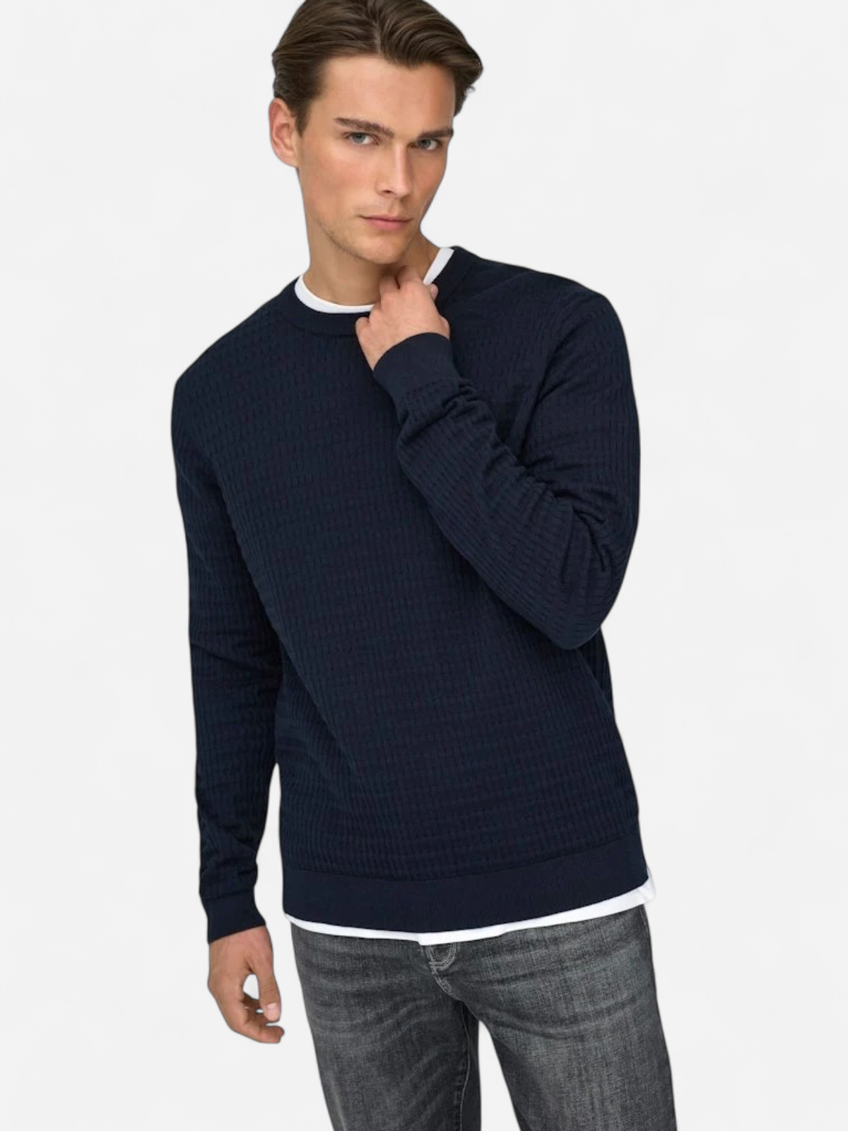 Only and Sons miesten neulepusero ONSBERRY REG 12 LS CREW KNIT FRML NOOS, Dark Sapphire - Kekäle.fi