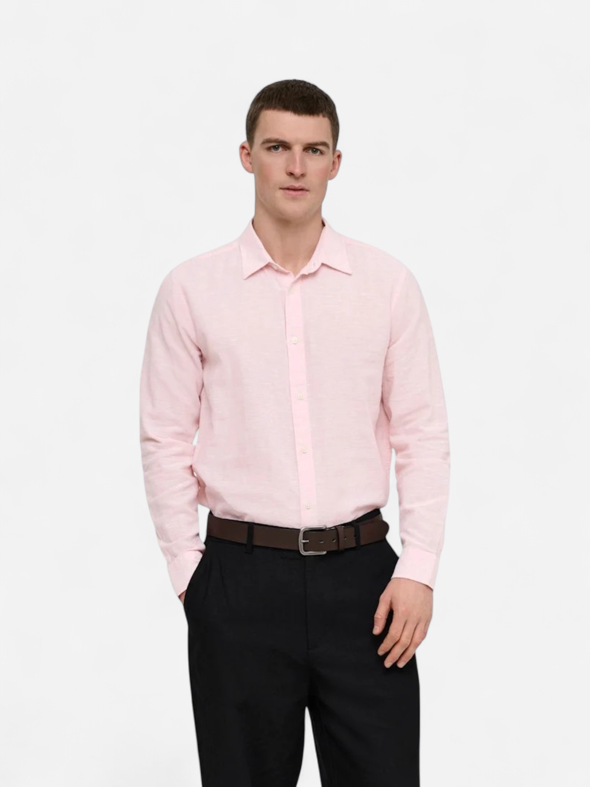 Only and Sons miesten kauluspaita ONSCaiden Life LS Solid Linen Blend Noos, Veiled Pink - Kekäle.fi