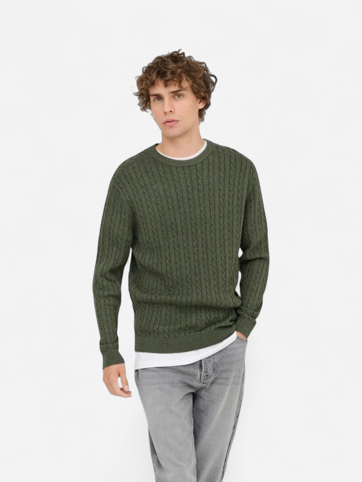ONSLOUI REG 12 CABLE CREW KNIT NOOS Castor Gray MELANGE - Kekäle.fi