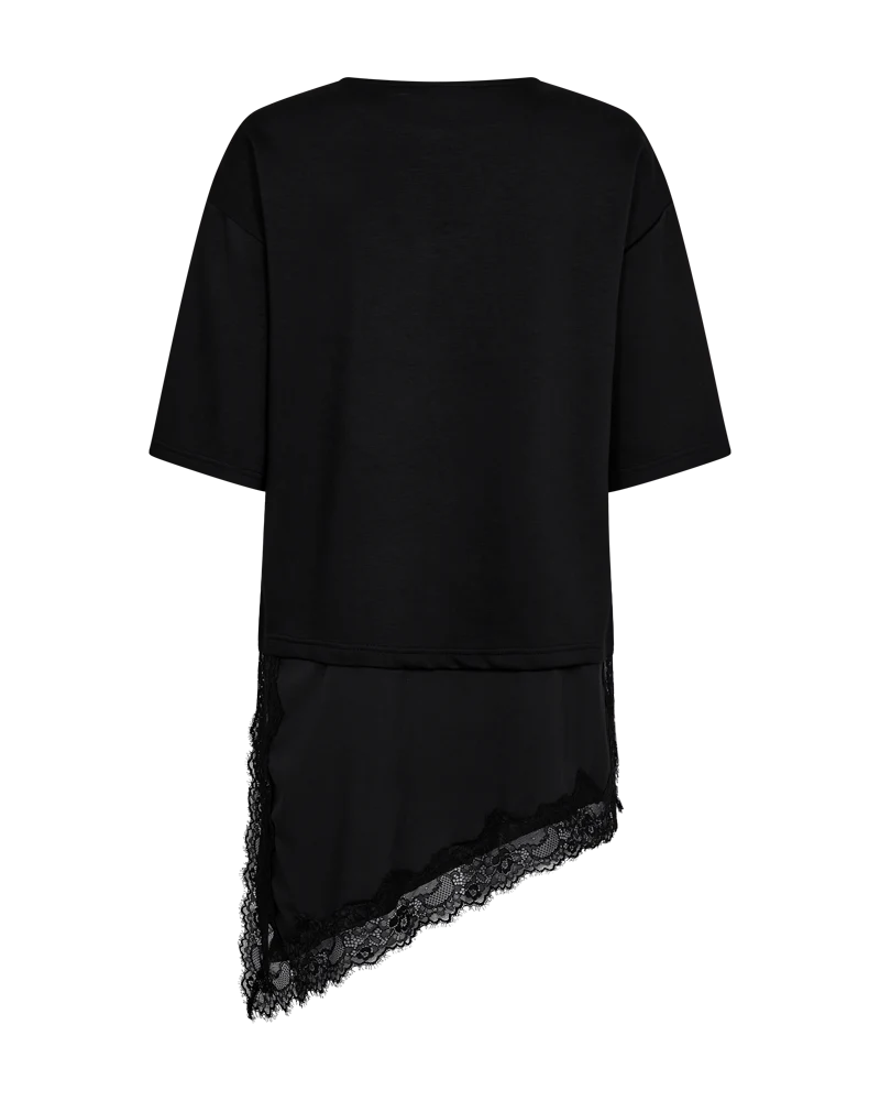 Freequent naisten T-paita Brody T-shirt with Lace Details, musta