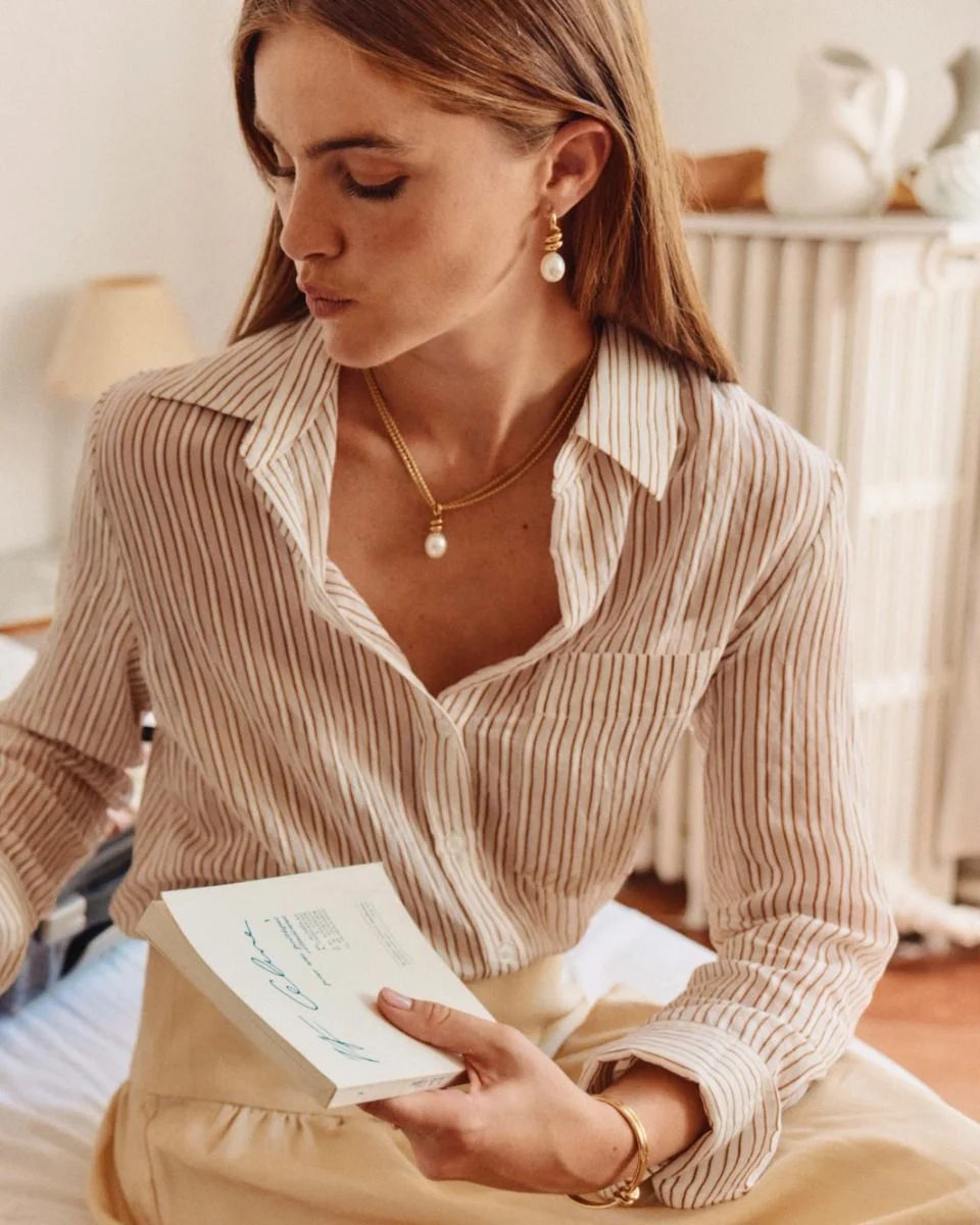 Edblad korvakorut Swivel Earrings Pearl L, Gold pleated