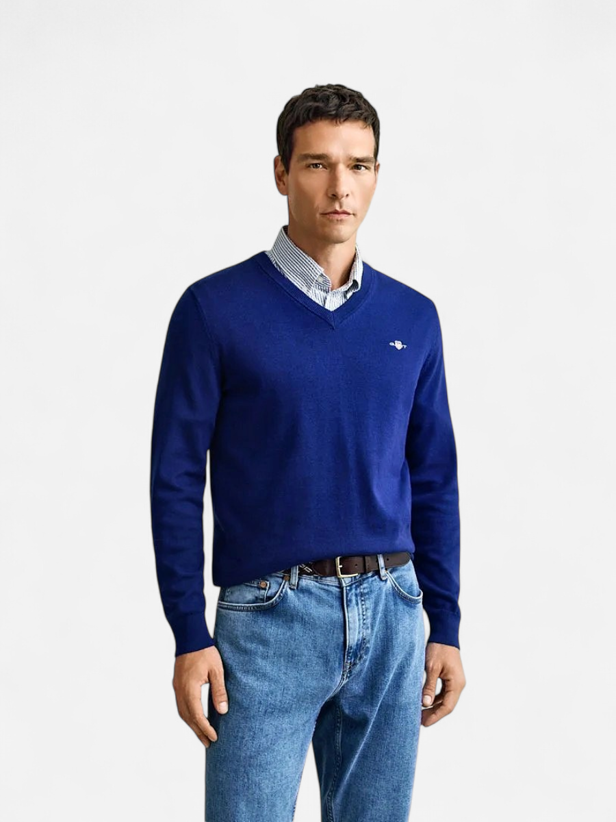 Gant miesten neule Classic V-Neck, tummansininen - Kekäle.fi