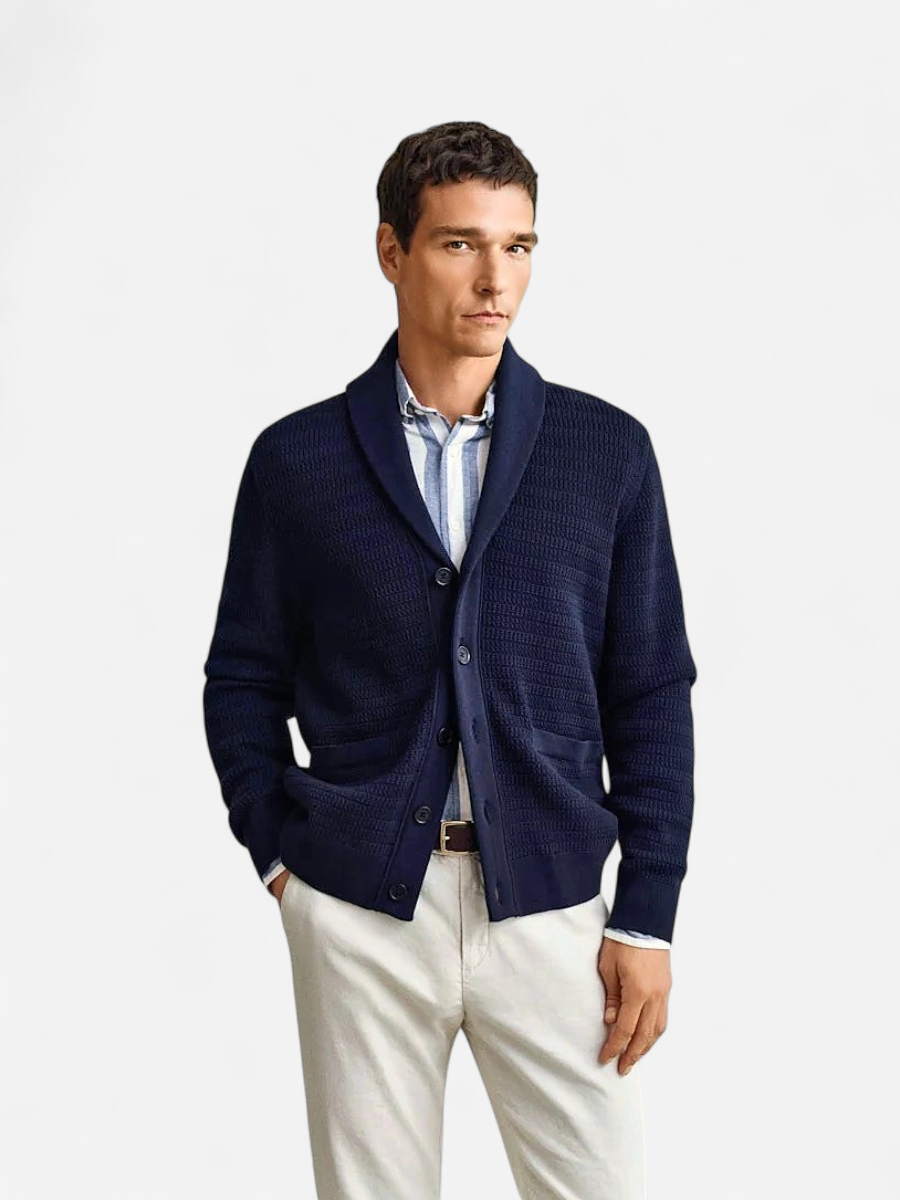 Gant miesten neuletakki Mini Cable Shawl Cardigan, tummansininen - Kekäle.fi