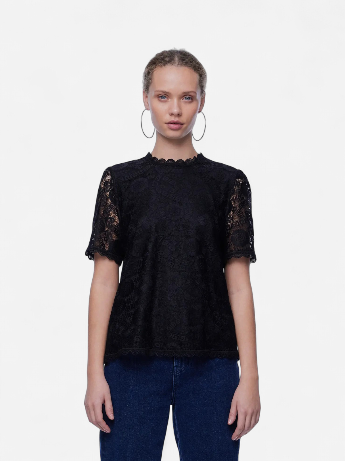Pieces naisten toppi, PCOLLINE SS LACE TOP WVN  Black - Kekäle.fi