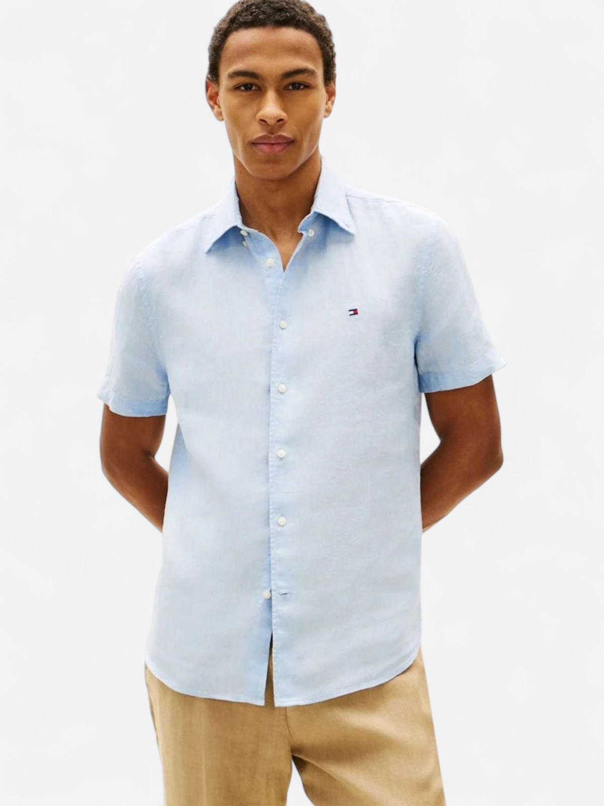 Tommy Hilfiger miesten kauluspaita Pigment Dyed Linen RF Shirt SS, vaaleansininen - Kekäle.fi