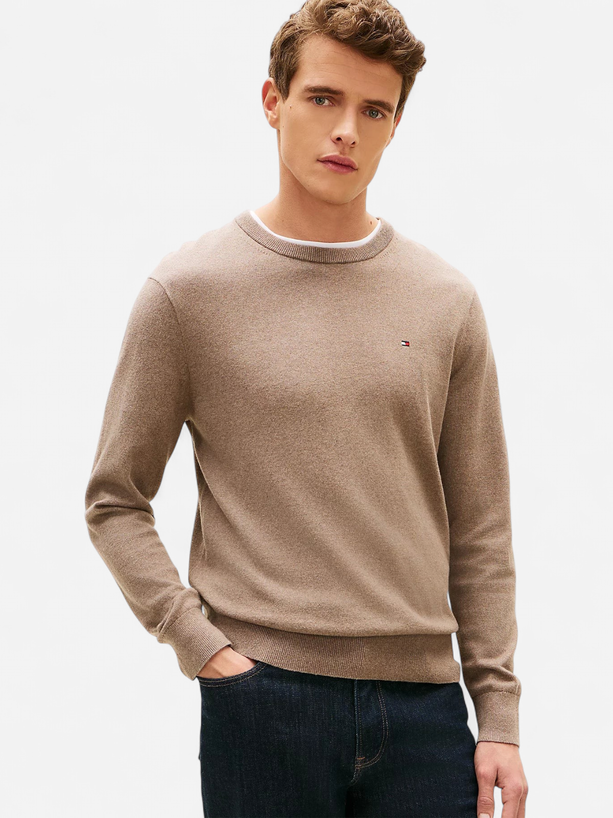 Tommy Hilfiger miesten neulepusero PIMA ORG CTN CASHMERE CREW NECK, kaakaonruskea - Kekäle.fi