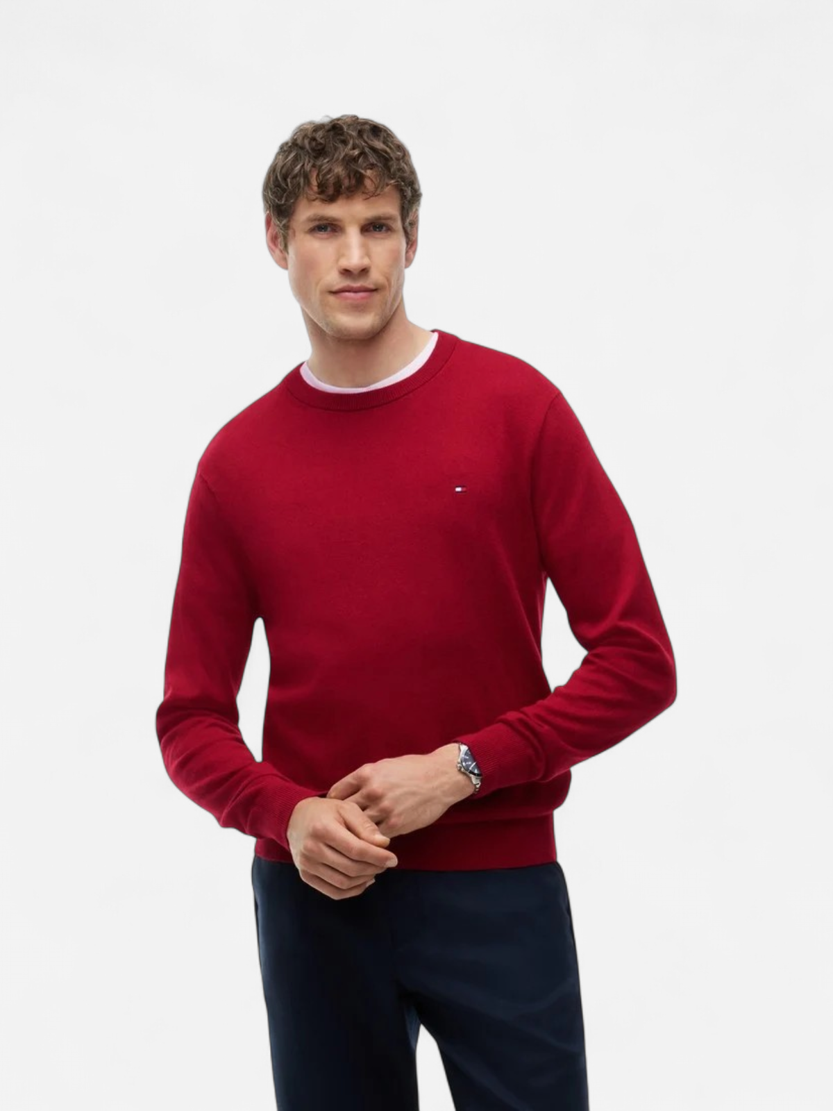 Tommy Hilfiger miesten neulepusero Cotton Cashmere Crew Neck Jumper, punainen - Kekäle.fi