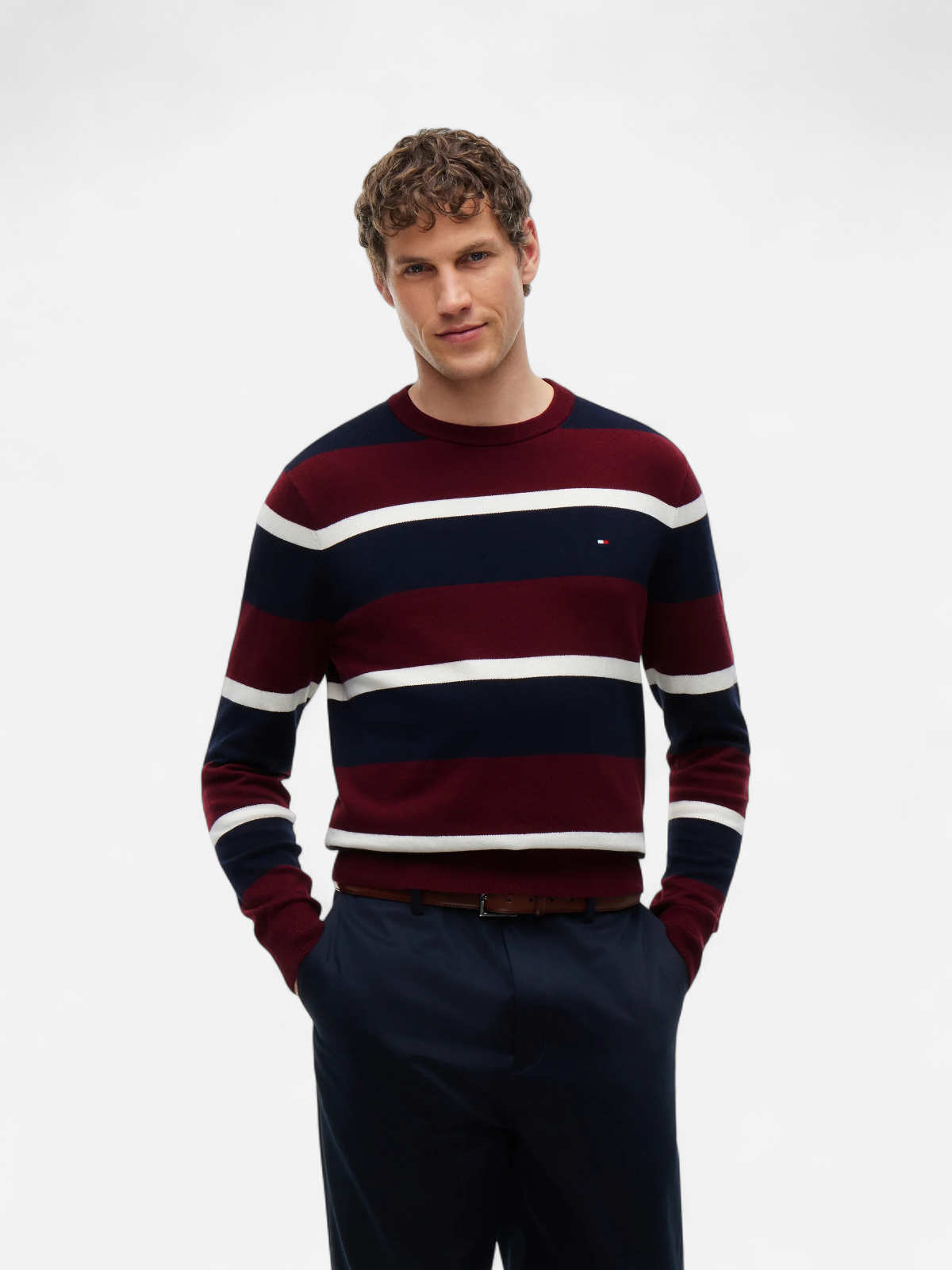 PIMA ORG CTN CASHMERE CREWNECK STRIPE VIININPUNAINEN RAITA - Kekäle.fi