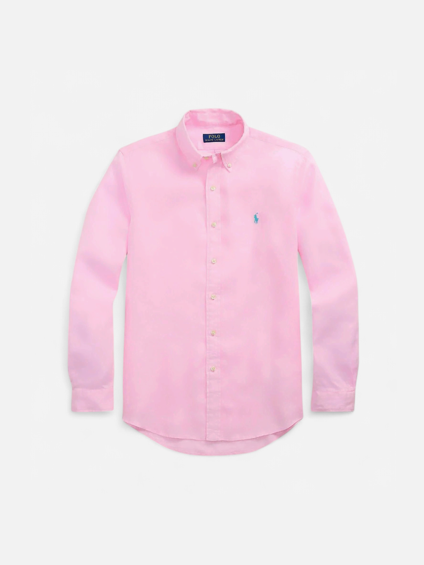 Polo Ralph Lauren miesten kauluspaita, POLO LINEN SHIRT LS CUSTOM FIT Pinkki - Kekäle.fi