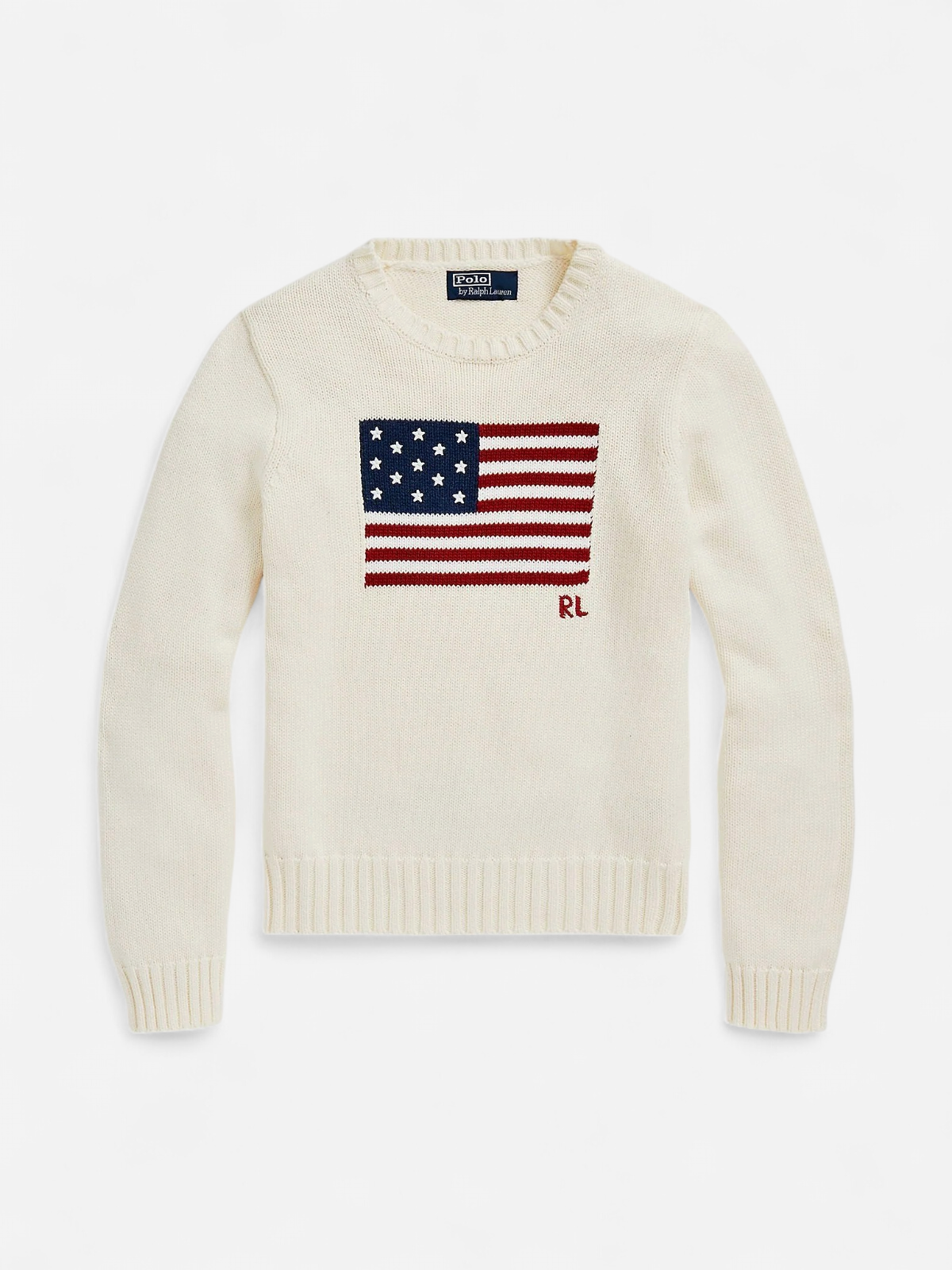 Polo Ralph Lauren naisten neulepusero, FLAG CN-LONG SLEEVE-PULLOVER Luonnonvalkoinen - Kekäle.fi